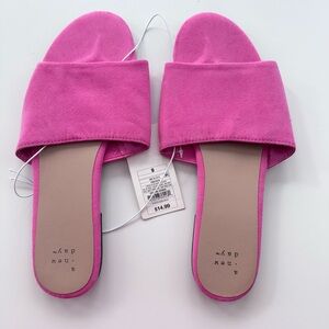 NWT A New Day Women's Fushia Suede Like Slide Sandals Size 9